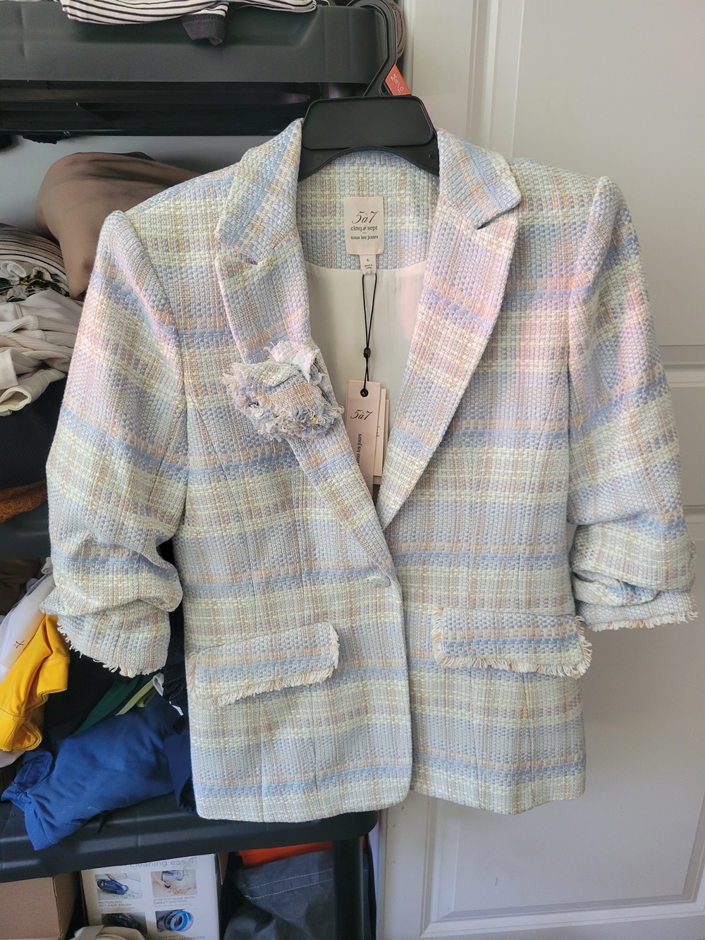 cinq a sept Pastel Plaid Tweed Blazer - Blue, Pink, Cream, Lavender